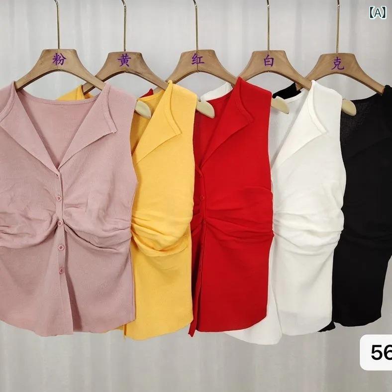 レディース ベスト ジレ 重ね着風 ドッキング 襟付き トップス ロングシャツ フランスの 袖の ない 単 ..