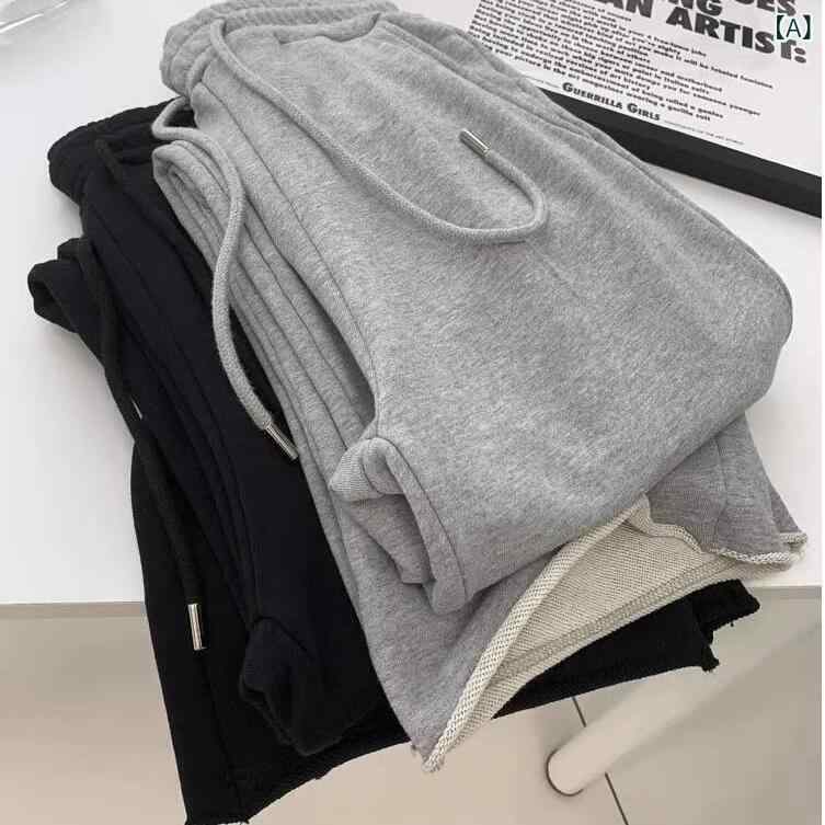 レディース ワイドパンツ スウェットパンツ ゆったり 無地 太った 妹の 300 斤の サイズ ゆったり 広 脚 カジュアル パンツの 女性 秋冬型の 垂れ下がった 感じの ひもの ストレートの ズボン(4)