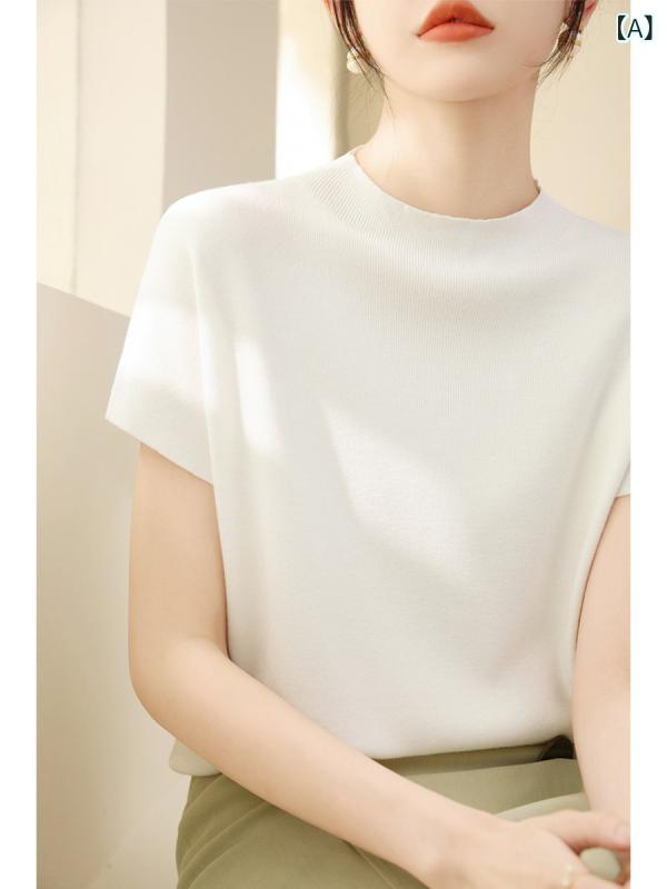 ニット セーター リブニット ハイネック 半袖 レディース トップス 2025年 ファッション 百合は やせて..