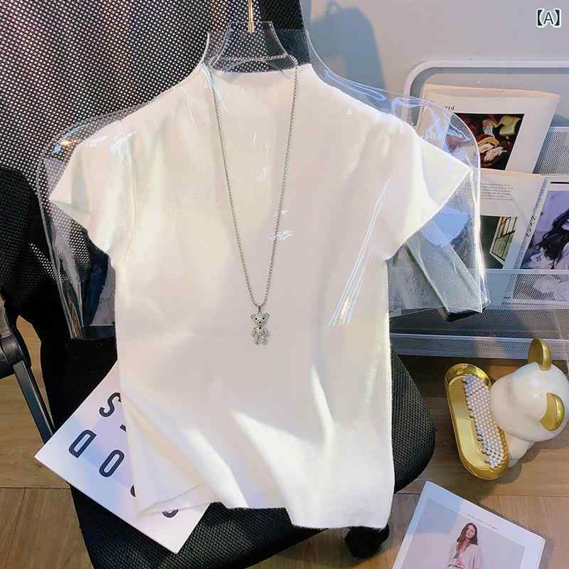 ニット セーター リブニット ハイネック 半袖 レディース トップス 半高 襟の 色の 半袖の ニットの レ..