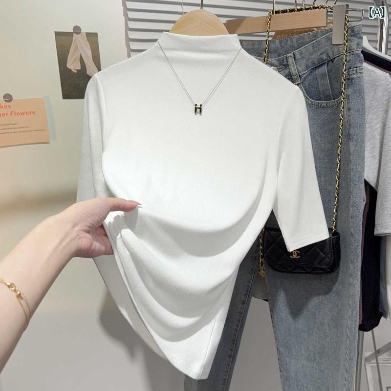 半袖ニット 上品 大人 シンプル レディース ニット セーター リブニット ハイネック 半袖 レディース ..