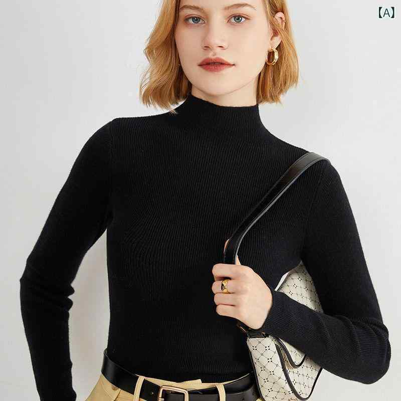 ニット セーター リブニット ハイネック 半袖 レディース トップス サトイモ 紫 半高 襟の タイト ター..