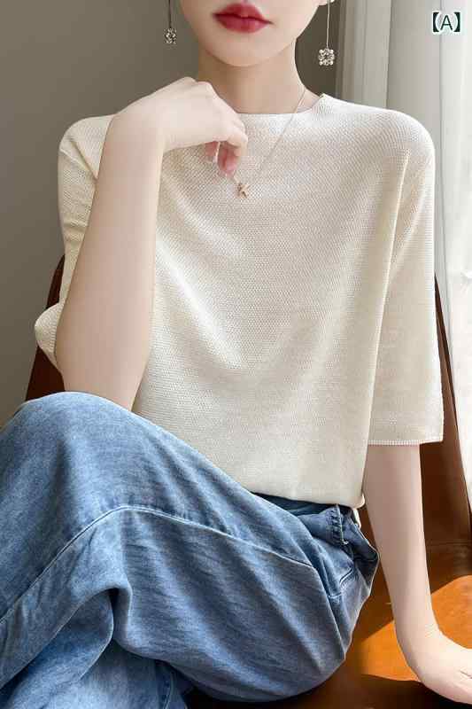 半袖ニット 上品 大人 シンプル レディース ニット セーター リブニット ハイネック 半袖 レディース ..