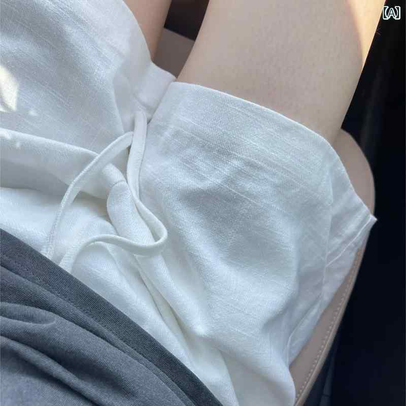 レディース ショートパンツ フェイクレザー 合皮 ウエストゴム ホワイト 冷感 コットンと リネンの 女性用 夏用 ショート パンツ ハイ..