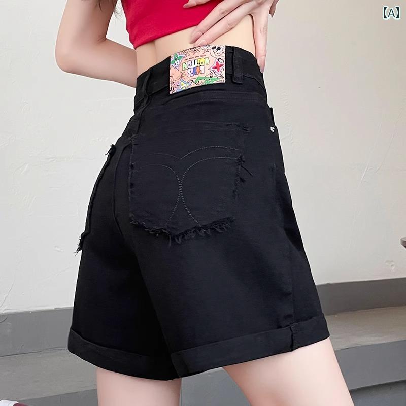 レディース ショートパンツ フェイクレザー 合皮 ウエストゴム 女性用 ブラック カー リング デニムショートパンツ 2025 夏 薄手 小柄な aライン ストレッチ ワイド レッグ クォーター パンツ