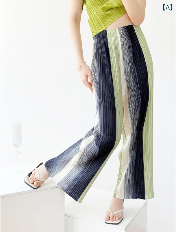 プリーツ ワイドパンツ ニット リラックス ロングパンツ レディース の しわ 2025 レディース しわの ストライプの 広い 足の ズボンの 独特な 木目の 垂直 感の ファッションの コンビ ネーションの ストレート パンツx2(4)