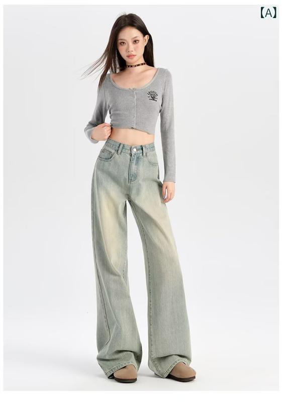 プリーツ ワイドパンツ ニット リラックス ロングパンツ レディース ハイウエストの 広 脚 ジーンズの ..