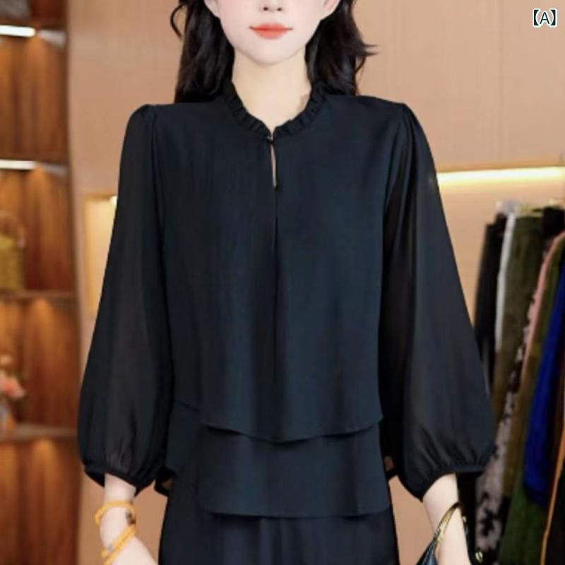 レディース ベーシックシャツ シンプル ベーシック 体型カバー 2025 夏 フィット レディース レギュラー シャツ レディース ウエスト 和風 黒 シャツ