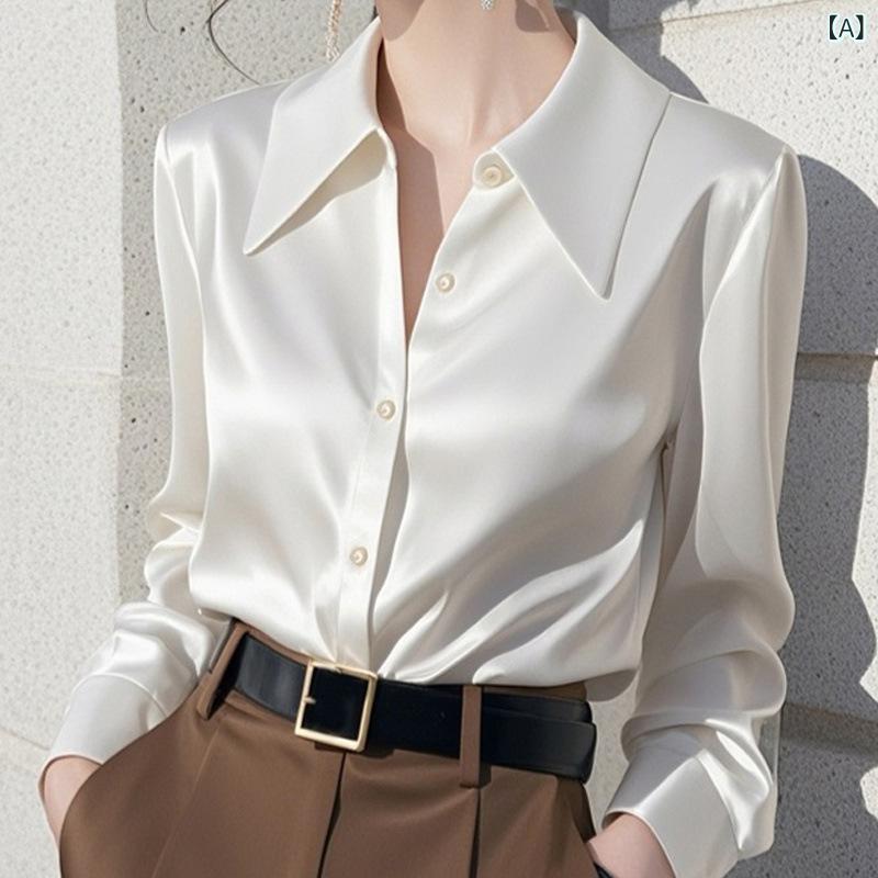 レディース ベーシックシャツ シンプル ベーシック 体型カバー ファッション高 级 感 绝 美 白 襟 付き 长 袖 シャツ レディース 春秋 洋 気 百合 通勤 プロ シャツ