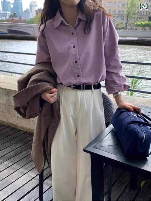 レディース ベーシックシャツ シンプル ベーシック 体型カバー 秋冬型の 中に サトイモの 紫色の 長袖..