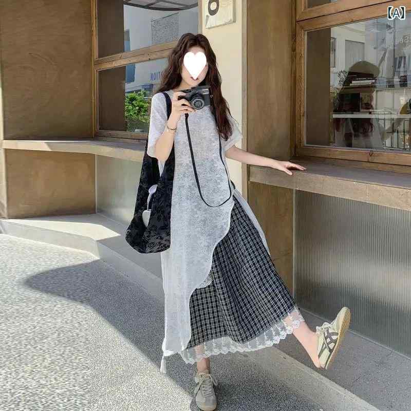 レディース レーススカート きれいめ ロング丈 シンプル レディース レーススカート きれいめ ロング丈 シンプル 大きいサイズ 韓国 フレッシュ スーツ スカート 女性用 2025 夏 イン スタイル レース サイド スラッシュ T スカート チェッ