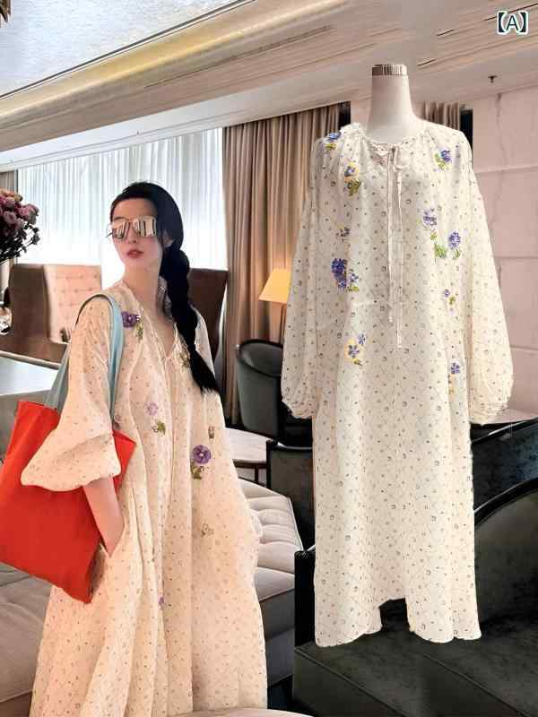 レディース レーススカート きれいめ ロング丈 シンプル レディース レーススカート きれいめ ロング丈 シンプル Fan Fanと 同じ パフスリーブ 菱形 プリント ドレス ヘビー ビーズ 付き フレンチスタイル リラックス した エレガントな ホ