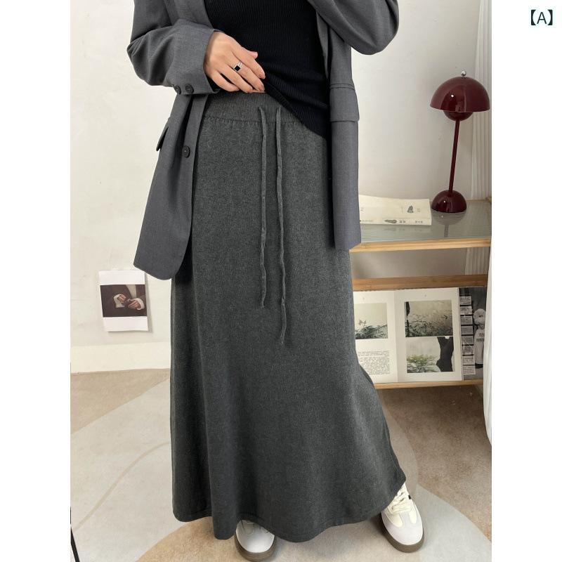 レディース ニットタイトスカート シンプル カジュアル 無地 シンプル ニットの 半身の スカートの レ..