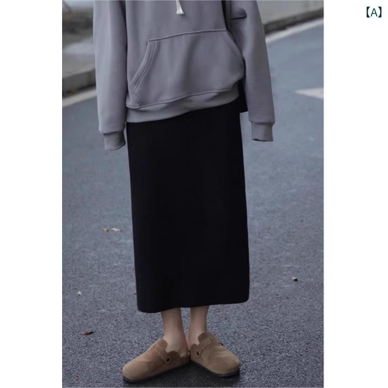 レディース ニットタイトスカート シンプル カジュアル 無地 毛糸 メリヤス 半身 スカート 女 2024 秋..