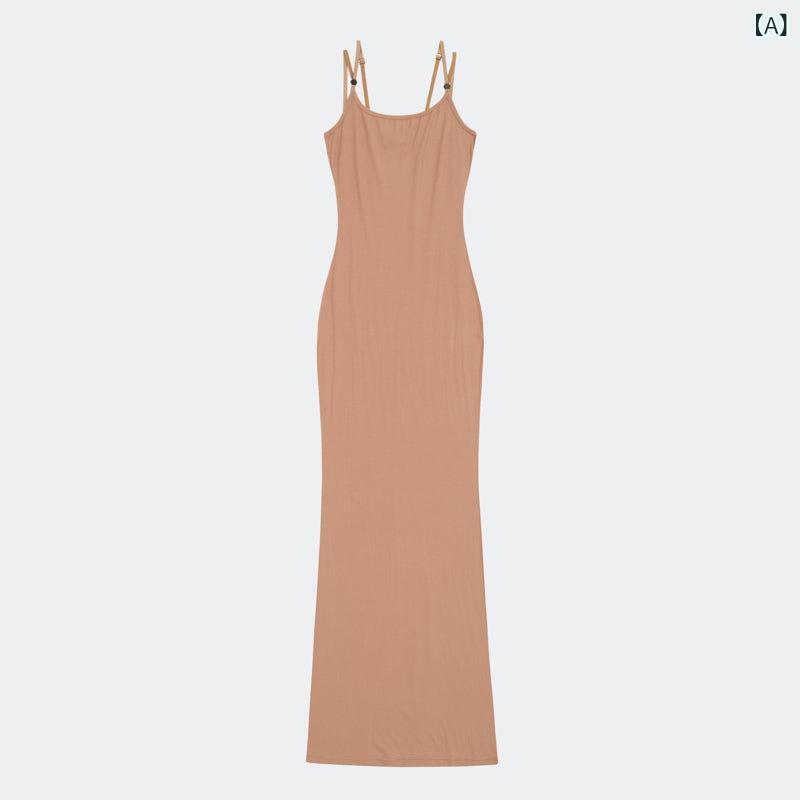 レディース ニットタイトスカート シンプル カジュアル 無地 SMFK Hug 抱擁 修身 ロング スカート 高級 感 リゾート ブラック 調節可能 ワンピース