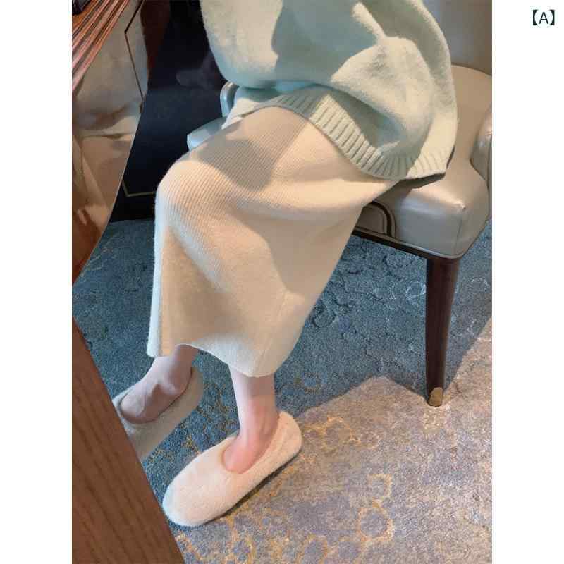 レディース ニットタイトスカート シンプル カジュアル 無地 秋冬型の シンプル ニットの 中で 長い 半..