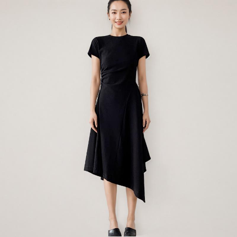 レディース ニットタイトスカート シンプル カジュアル 無地 フランス 式の 黒い ニットの ワンピースの レディース 夏のの 高級 感の 修身の 独特な 長い スカートの の A 字の 大きい スカート