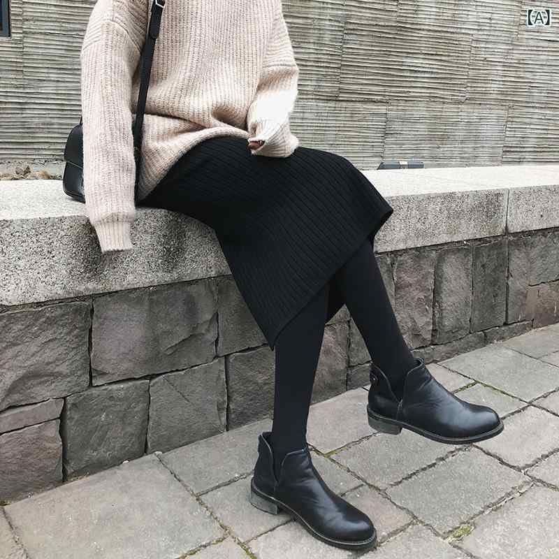 レディース ニットタイトスカート シンプル カジュアル 無地 秋型 ニット スカートの 中の 長さの 毛糸..