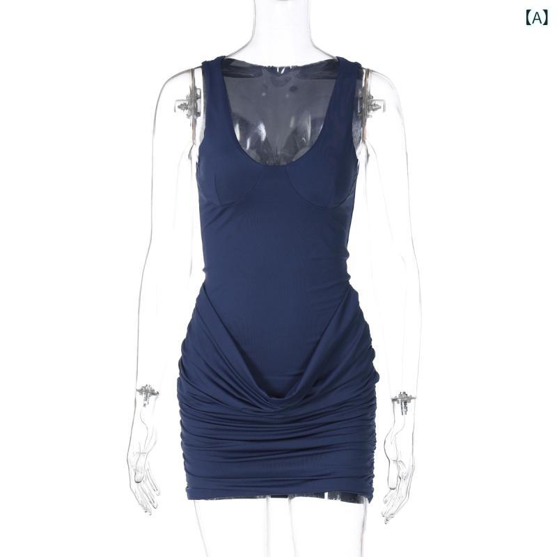 レディース ニットタイトスカート シンプル カジュアル 無地 欧米の 女装 魅惑的 ギャル 風 U 字 襟 色 袖なし ガードル