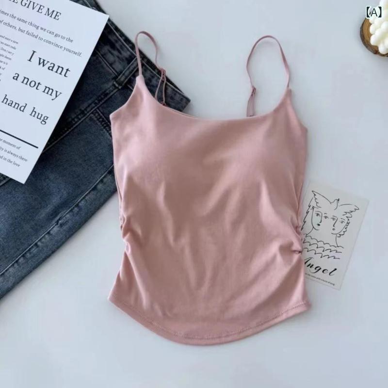 サマーニット ノースリーブ レディース トップス ギャルの 欲の しわの サスペンダーの ベストの レディース 夏の 細い 肩の ベルトの 中で 甘くて 辛い 風の 袖なしの 小さい 上着の 外で 着る のは やせています。(4)