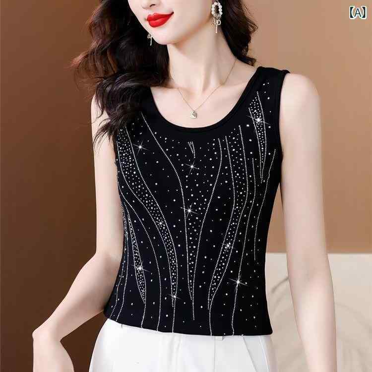 サマーニット ノースリーブ レディース トップス 夏の 女性用 インナー サスペンダー ノースリーブベス..