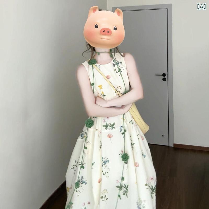 ワンピース 夏 ノースリーブ きれいめ ロング レディース 夏の 美しい ノースリーブベスト 花柄 ドレス レディース 夏の 2025 ホット 小さい ロング スカート(4)