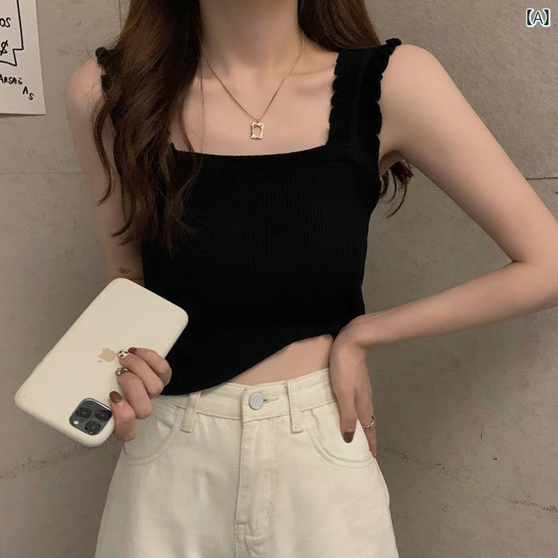 サマーニット ノースリーブ レディース トップス 夏の ホット ガール向け 女性用 キャミソール な ボト..