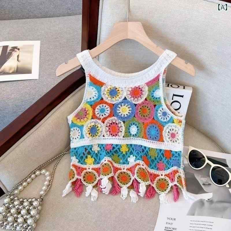 サマーニット ノースリーブ レディース トップス レトロ 夏のの 民族の つなぎ合わせの フリンジの ゆ..