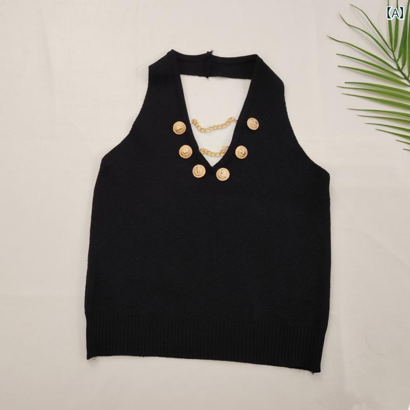 サマーニット ノースリーブ レディース トップス フレンチ 魅惑的 チェーン ホット ガール チューブ ト..