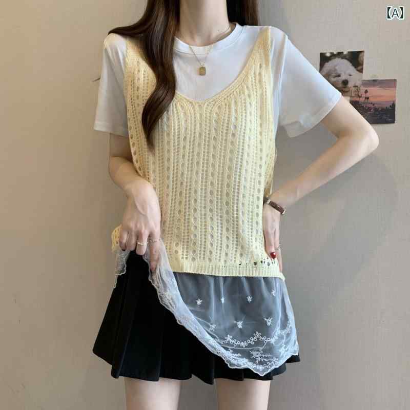 サマーニット ノースリーブ レディース トップス 透かし彫りの ニットは 重ねて ブラウスの レディース..