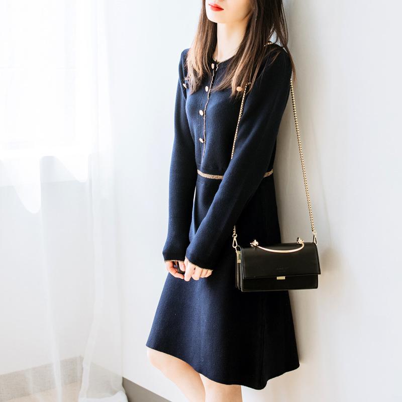 レディース 長袖 秋冬 膝丈 きれいめ 上品 チェック柄 日 系 新型 女装 魅惑的 名 媛 a 字 痩せ ニット..