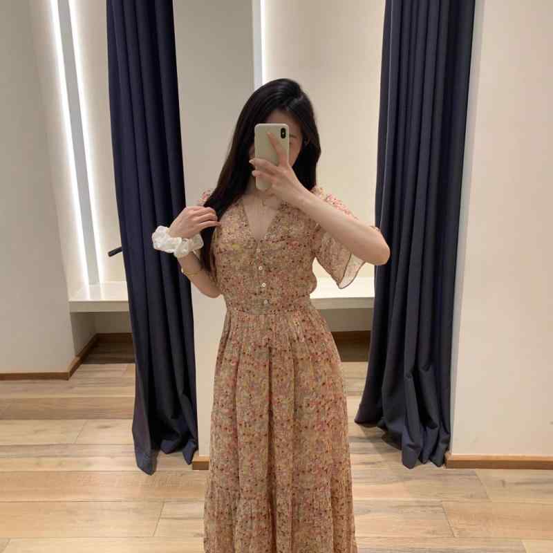 花柄ワンピース レディース 秋冬 長袖 小花柄 きれいめ シフォン b @ sh 夏 ウィンザー マナー スロー..