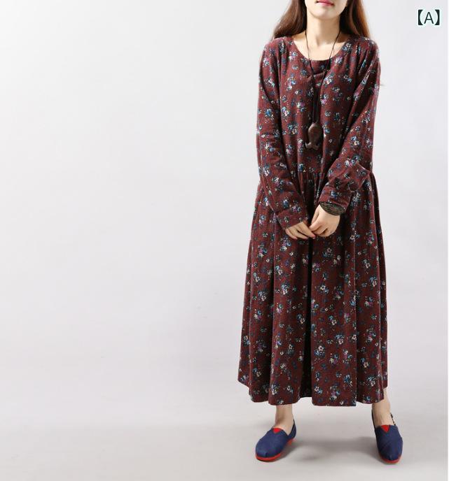 花柄ワンピース レディース 秋冬 長袖 小花柄 きれいめ シフォン 2024 春の レディース 韓国 コットン..