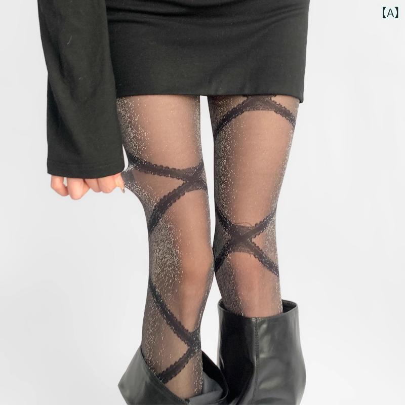 フェイクタイツ 発熱 静電気防止 ストッキング見えタイツ レトロ 銀の ネギの 黒い ストッキングの 春の 夏の 薄手 金の パールの 光の 交差の ズボンの 靴下の 魅惑的 ギャルの 閃 光の 明るい 糸の 底の 靴下