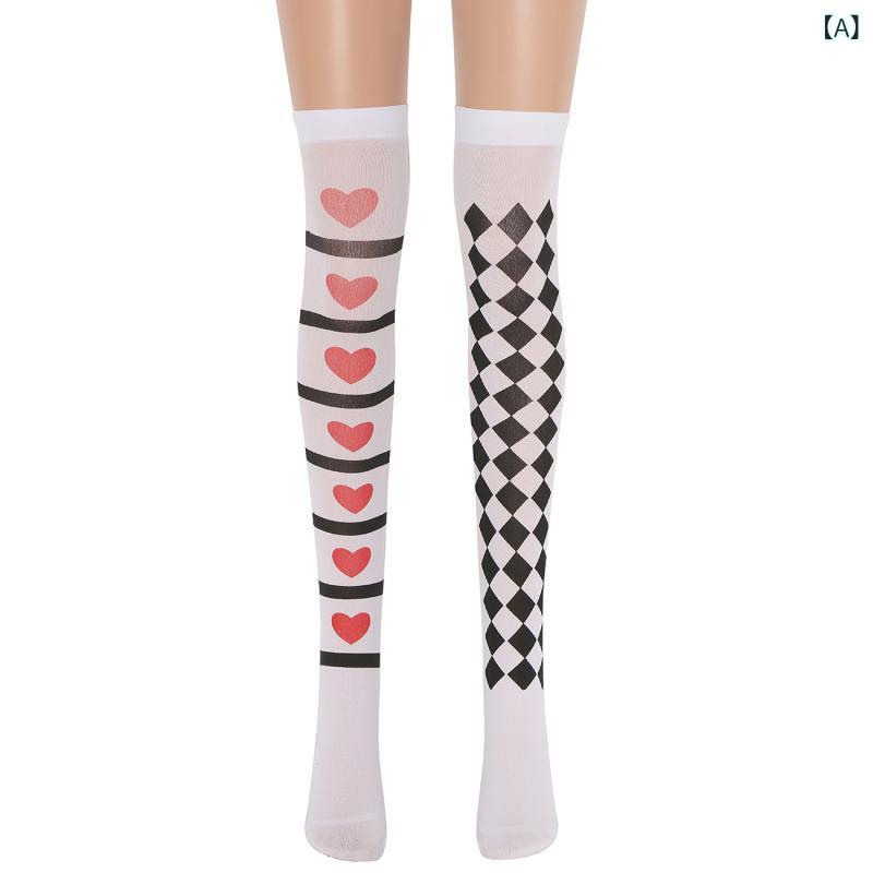 フェイクタイツ 発熱 静電気防止 ストッキング見えタイツ 黒と 白の 正方形の 赤い 桃の 心の ストライプの ハロウィーンの 靴下の 化粧の 舞踏 会の ストッキングの 道化 師の 靴下の ハロウィーンの ストッキング