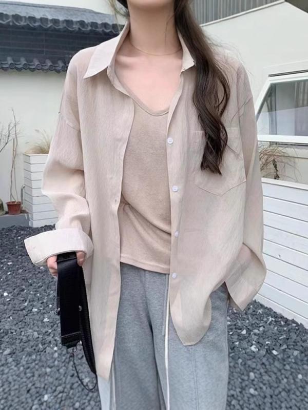 Other - シャツ レディース 無地 かわいい 薄手 UVカット 長袖 ゆったり フレンチ デザイン カジュアル 春夏 軽量 日常使い トップス