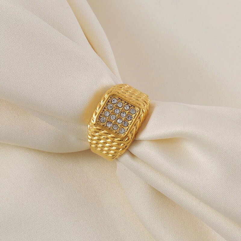 指輪 レディース ファッションリング 18K ゴールド 電気メッキ加工 キュービックジ...