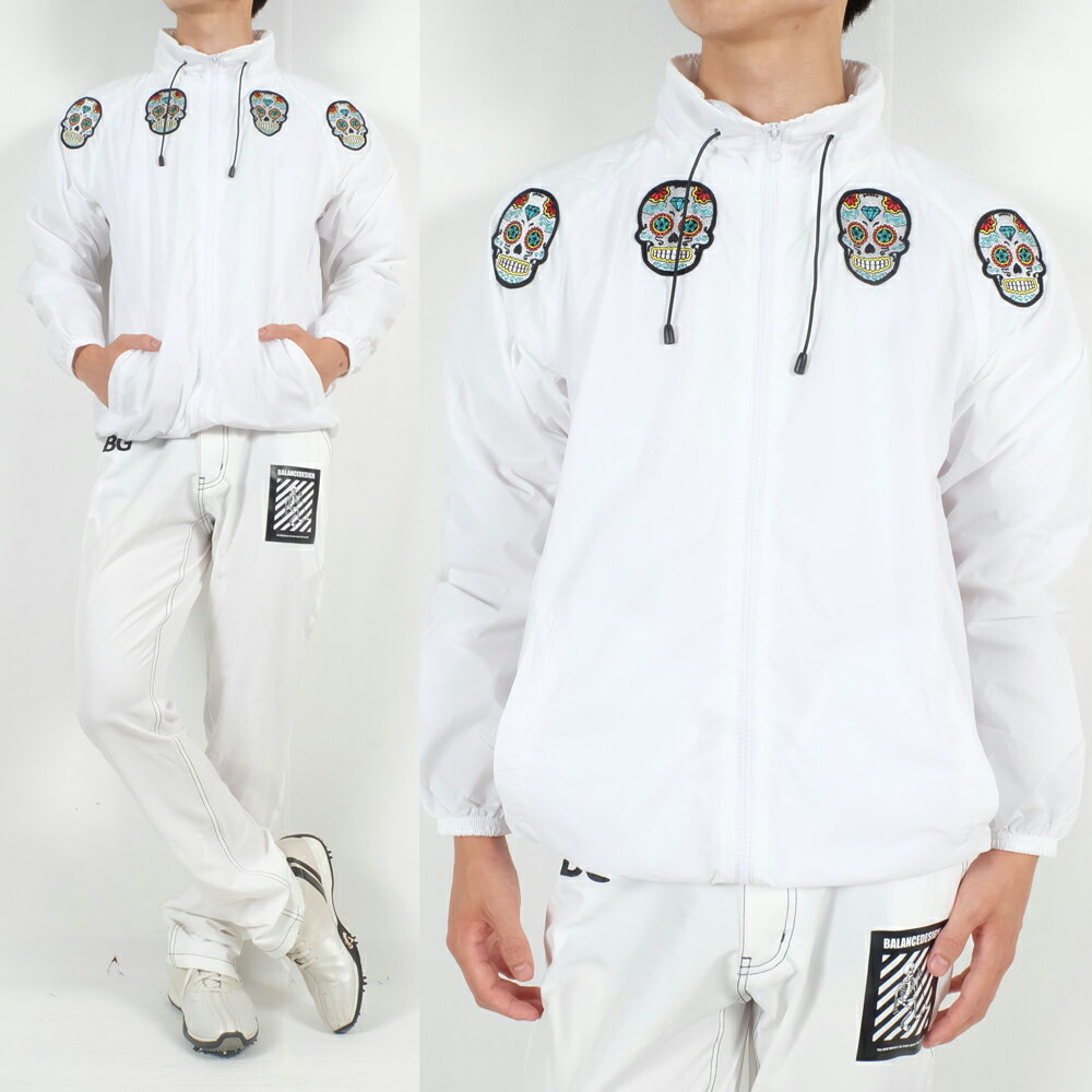 秋薄手メキシカンスカルブルゾンゴルフウェア☆M〜3L/レインウェアZIP【メンズ】【ゴルフウェア】大きいサイズgolf/限定/お洒落/