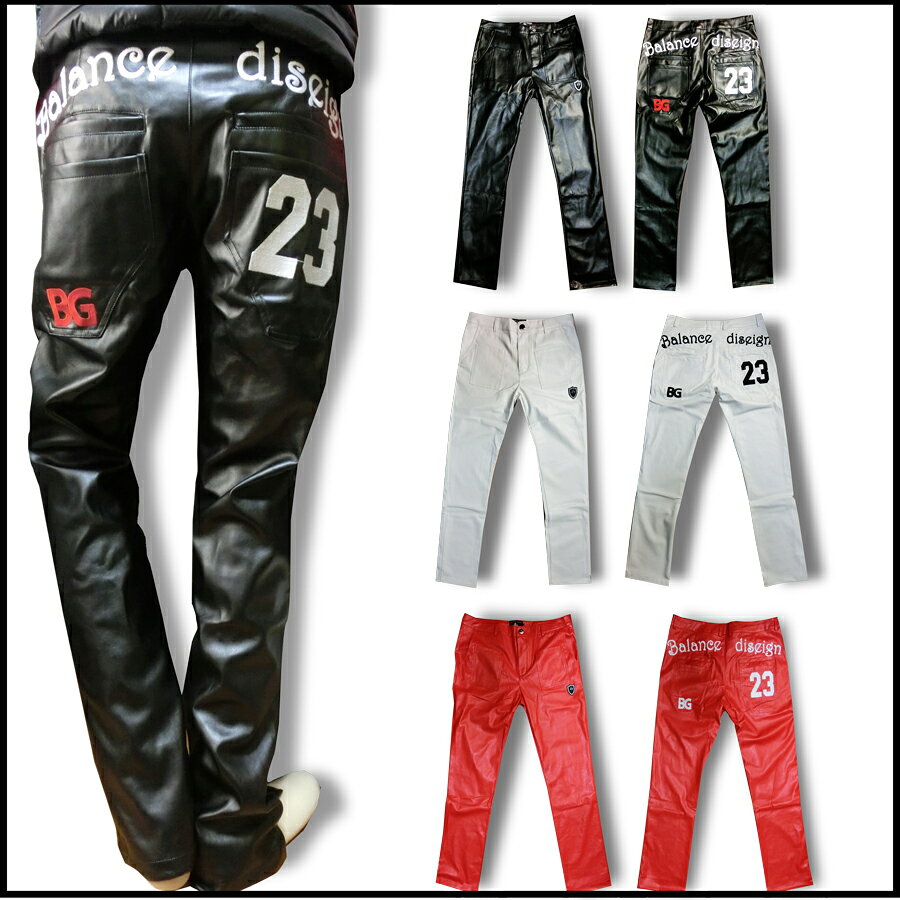 w30〜w44/フェイクレザーパンツ/裏起毛/冬ゴルフウェア/ワッペン/sukaru パンツ/...