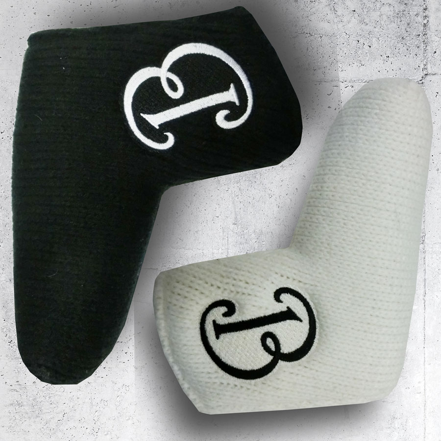 ニットもこもこスカルパターカバー　スカルピン型　L型ヘッドカバー/スカル・刺繍ドクロ/GOLF