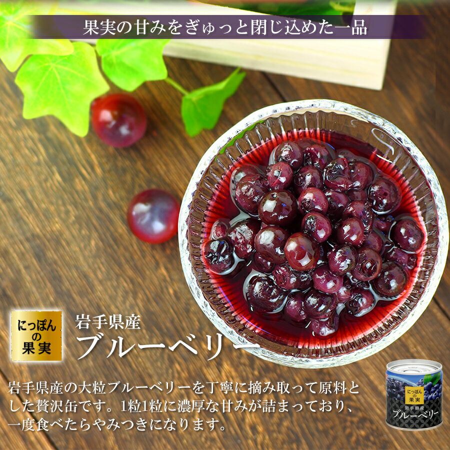 缶詰め にっぽんの果実 岩手県産 ブルーベリー 185g(2号缶) フルーツ 国産 白ざら糖 3年保存 長期保存 保存食 ギフト プレゼント