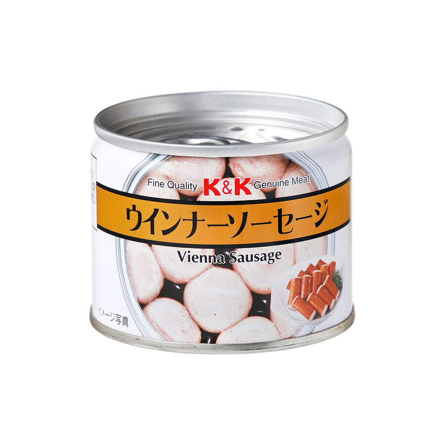 K＆K ウインナーソーセージ 105g パリッとした食感のウインナーの缶詰です。 缶を開けるとパリッとした食感のウインナー。 お弁当のおかずにお酒のおつまみにどうぞ。【栄養成分表示1缶(105g)当たり】エネルギー：253kcalたんぱく質：13g脂質：20.2g炭水化物：4.7g食塩相当量：1.7g 名　称ウインナーソーセージ 賞味期限製造から1096日 保存方法直射日光、高温多湿を避けて保存して下さい。 製造者国分グループ本社株式会社 原材料：食肉(豚肉(アメリカ、日本)、牛肉)、でん粉、食塩、香辛料、砂糖 / カゼインNa、調味料(アミノ酸等)、リン酸塩(Na、K)、酸化防止剤(ビタミンC)、発色剤(亜硝酸Na)、(一部に乳成分・牛肉・豚肉を含む) 【注意点】※メーカーの都合により、商品のパッケージが変更する場合がございます。 カテゴリー：K＆K ウインナーソーセージ ソーセージ ウインナー ポーク 朝食 惣菜 お中元 内祝 お歳暮 ギフト 肉 BBQ グルメ*****************************【自然派ストアSakuraのご紹介】■豊富な商品の取り揃え自然派ストアSakuraではフリーズドライのスープやお味噌汁、レトルト惣菜、魚料理、肉料理、野菜料理、おかゆ、名店監修のご当地ラーメン、ご当地カレー、スイーツなど常温保存で便利な商品を中心に取り揃えており、百貨店やスーパーなど実店舗ではなかなか手に入りにくいものをインターネットで販売しております。当店オリジナルの組み合わせでの詰め合わせセットも多数ご用意しており、お惣菜のセット商品は種類が豊富で様々なおかずが入っているので嬉しいと好評いただいております。受け取り手をわくわくさせるギフトボックスセットもございますので、お祝い事やお返しの品にぴったりです。また健康志向として減塩や低糖質、食物繊維が豊富な食品など体に優しい商品の取り扱いもございます。■常温で保存期間も長く便利当店で扱う商品は基本常温保存が可能なため、商品到着後からお召し上がりいただくまでの置き場所に困らず、冷蔵庫や冷凍庫の空きを確保する必要がございません。また賞味期限も製造から1年、3年、5年など長期保存可能な商品もあり、保存食や非常用の備蓄としてもご利用いただいております。■お手軽調理で様々な場面で活躍基本的な調理は電子レンジや湯煎で温めるだけや、お湯をかけるだけと工程の少ない簡単調理。レトルト惣菜は袋のまま調理が可能ですので、温める前に容器に移す手間が省けます。そのため忙しい時の昼食、夕食の一品や、小腹が空いた時の夜食、常温保存が可能なためキャンプや登山などのアウトドアでの食事としてもおすすめです。また一人暮らしの家族や子育てで忙しい方への贈り物としてもおすすめです。■プレゼントとしても喜ばれています。常温保存で実用的な食品が多いので、母の日や父の日、敬老の日、御歳暮や御年賀、暑中見舞いなどの季節の贈り物としてはもちろん、お誕生日、御見舞、御祝い事やそのお返しの贈り物としても喜ばれています。プレゼント用には包装や熨斗のご指定も承っております。惣菜カテゴリーはこちら！K＆K ウインナーソーセージ 105g パリッとした食感のウインナーの缶詰です。 惣菜カテゴリーはこちら！