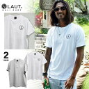 LAUT BALI SURF サーフ ワンポイント ヘンリーネック Tシャツ メンズ グレー/ホワイト 白 M/Lサーフ系 レギュラー バリ島 ハワイアン 西海岸 ラウトバリサーフ