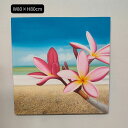 ギフト 人気 花の絵 ビーチ プルメリア ピンク 緑 グリーン W80×H80cm フレームなし モダン アートパネル 大きい バリアート 壁掛け アジアン インテリア バリ 雑貨 花 おしゃれ バリ絵画 大型 ハワイ ハワイアン 開運 風水 玄関 エントランス 男前インテリア メンズ 夏