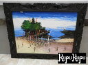 【5/6迄sale最大20%OFFクーポン】 バリの絵 風景画 額入り L-15 タナロット 寺院 ブルースカイ W93×H73 額付き アートパネル 青 ウォ...