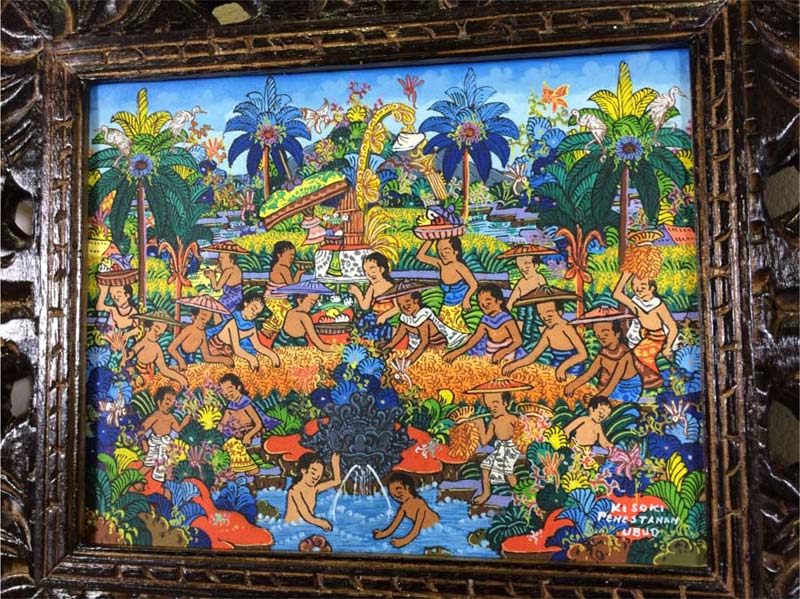 バリ絵画 稲刈り イ・クトゥッ・ソキ（I Ketut Soki） 額付き C-1【バリアート ウブド アート 絵 おしゃれ バリ彫刻 ヤングアーティスト バリ島 アジアン雑貨 バリ雑貨】のサムネイル