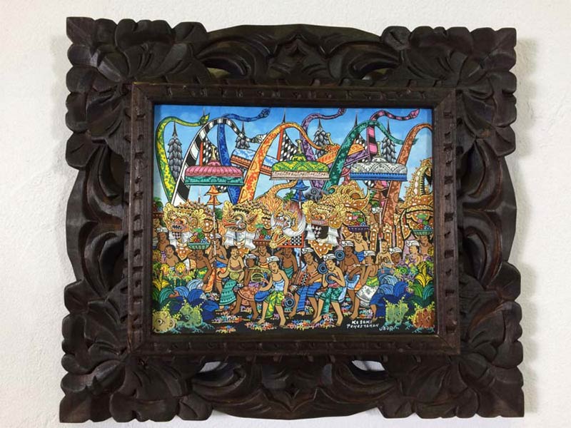 バリ絵画 バロンの祭列 イ・クトゥッ・ソキ（I Ketut Soki） 額付き A-2 【バリアート ウブド アート 絵 おしゃれ バリ彫刻 ヤングアーティスト バリ島 アジアン雑貨 バリ雑貨】のサムネイル