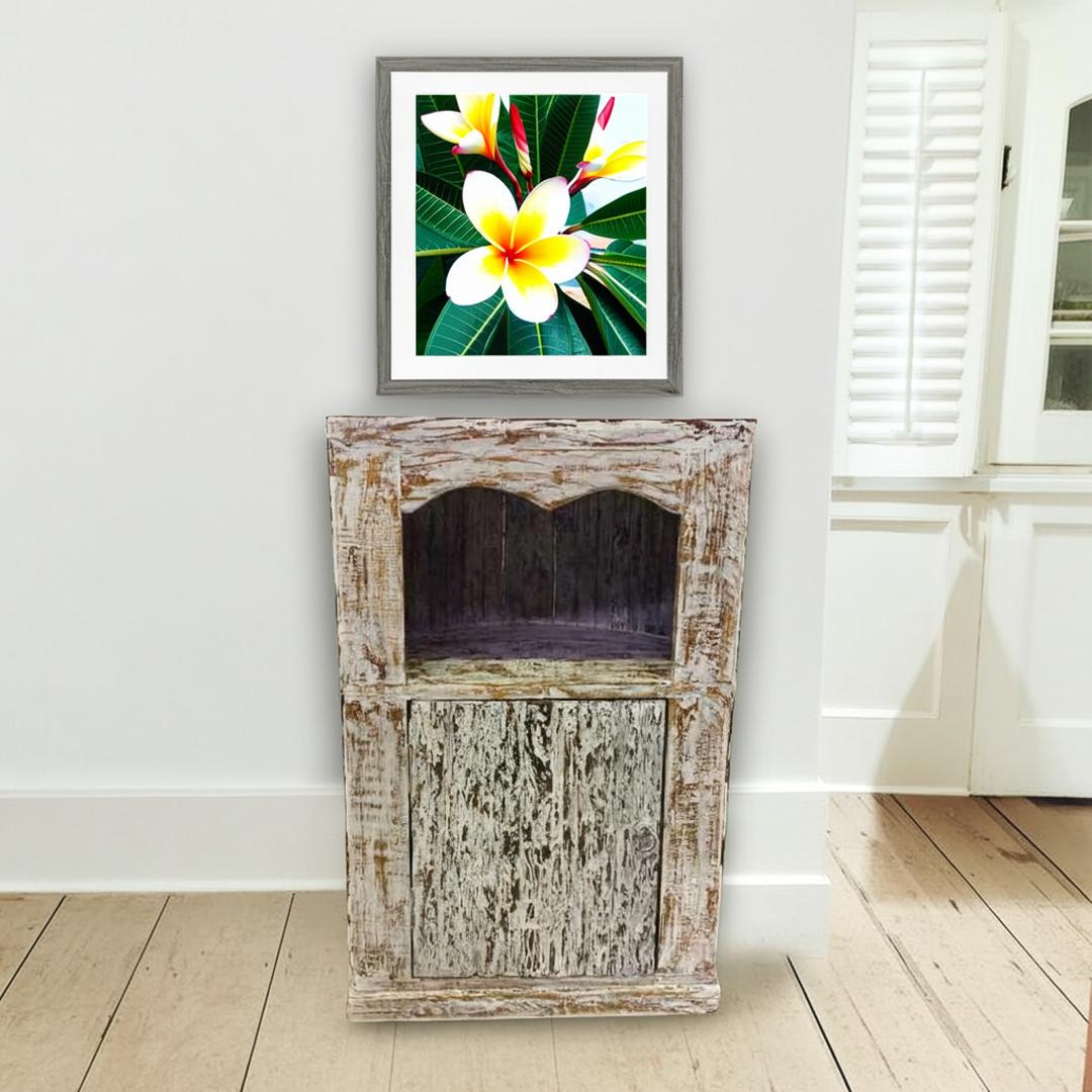 【ポイントUP アジアン バリ】 サイドテーブル アンティーク調 白 ホワイト 半円型 置台 ナイトテーブ..