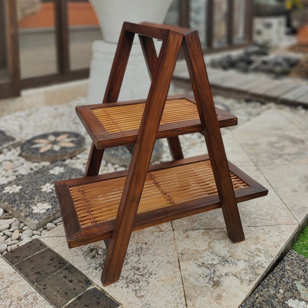 アジアン家具ラックチーク&バンブー...