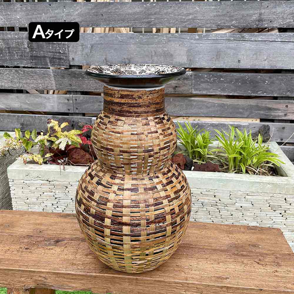 【インテリア雑貨 おしゃれ バリ風】 アジアン 壺 ツボ フラワーポット 花瓶 トレイ付き H40cm 2タイプ テラコッタ 素焼き 自然素材 造花 灰皿 オブジェ 置物 おしゃれ インテリア バリ アジアン 雑貨 ボヘミアン ボーホー モロッカン 個性的 存在感 映える